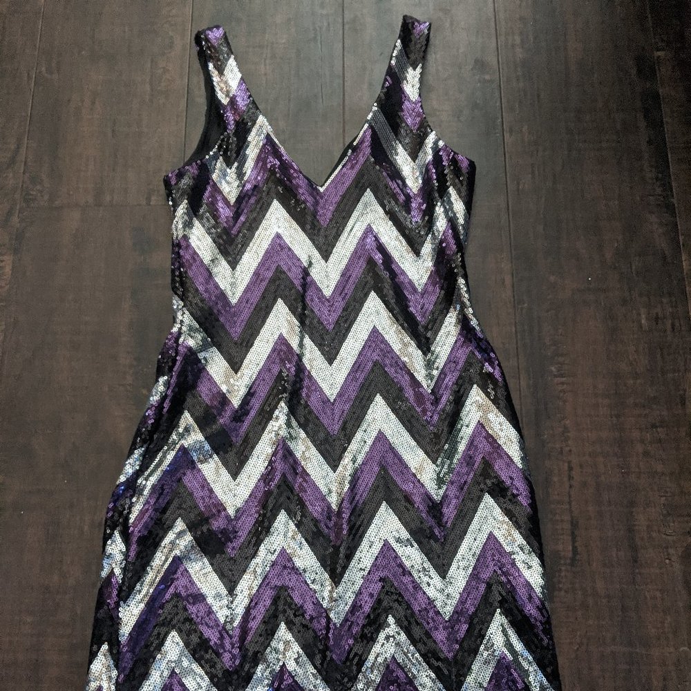 Snap Womens Evening Dress- Purple,  Black & Silver